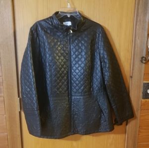 Black Faux Leather Quilted Coat